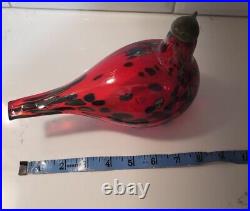 Signed Iittala O. Toikka Large Ruby Red Metallic Blown Glass Bird Dove Art