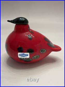 Signed Iittala O. Toikka Nuutajarvi 1793 Original Sticker Red Glass Bird-Dove