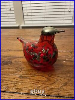 Signed Iittala O. Toikka Nuutajarvi Ruby Red Blown Glass Bird-Dove Art
