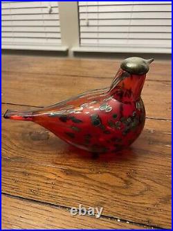 Signed Iittala O. Toikka Nuutajarvi Ruby Red Blown Glass Bird-Dove Art