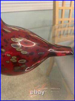 Stunning! Oiva Toikka Ruby Red BIRD Nuutajarvi IITTALA Finland Art Glass Signed