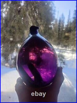 Timo Sarpaneva Bird bottle design, Lintupullo, purple signed art glass Iittala