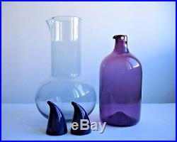 Timo Sarpaneva Purple Glass Bird Bottle, Iittala Lintupullo Amethyst Pitcher