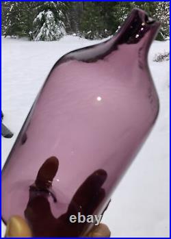 Timo Sarpaneva Purple Lavender rare 1950s Bird Bottle Lintupullo art glass