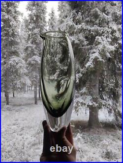 Timo Sarpaneva, green pitcher jug, bird peak nose, 1950's art glass Iittala