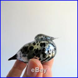 Toikka Glass Bird Pikku Hippi Small Goldencrest Silver Lustre Black spots signed
