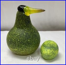 Vtg Speckled Glass Bird & Egg Iittala Finland Oiva Toikka Green Yellow Black