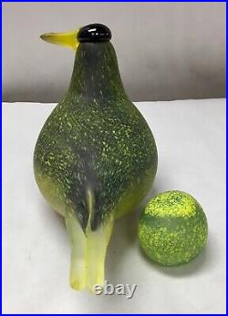 Vtg Speckled Glass Bird & Egg Iittala Finland Oiva Toikka Green Yellow Black